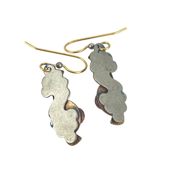 Brass Red Jasper Vintage Boho Dangly Earrings Blue Enamel Hand Made - Picture 7 of 8